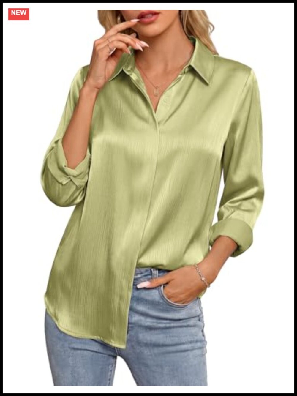 Womens Silky Satin Button Down Shirt Long Sleeve Work Blouse Dressy Casual Top